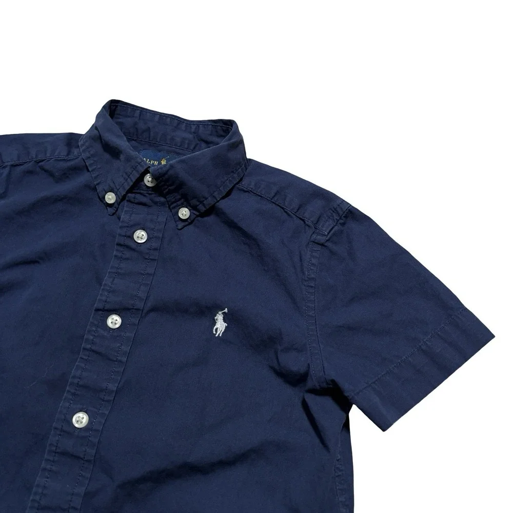 Ralph Lauren Little Boys Short Sleeve Button Down Shirt Navy Size 5 - 14 x 18